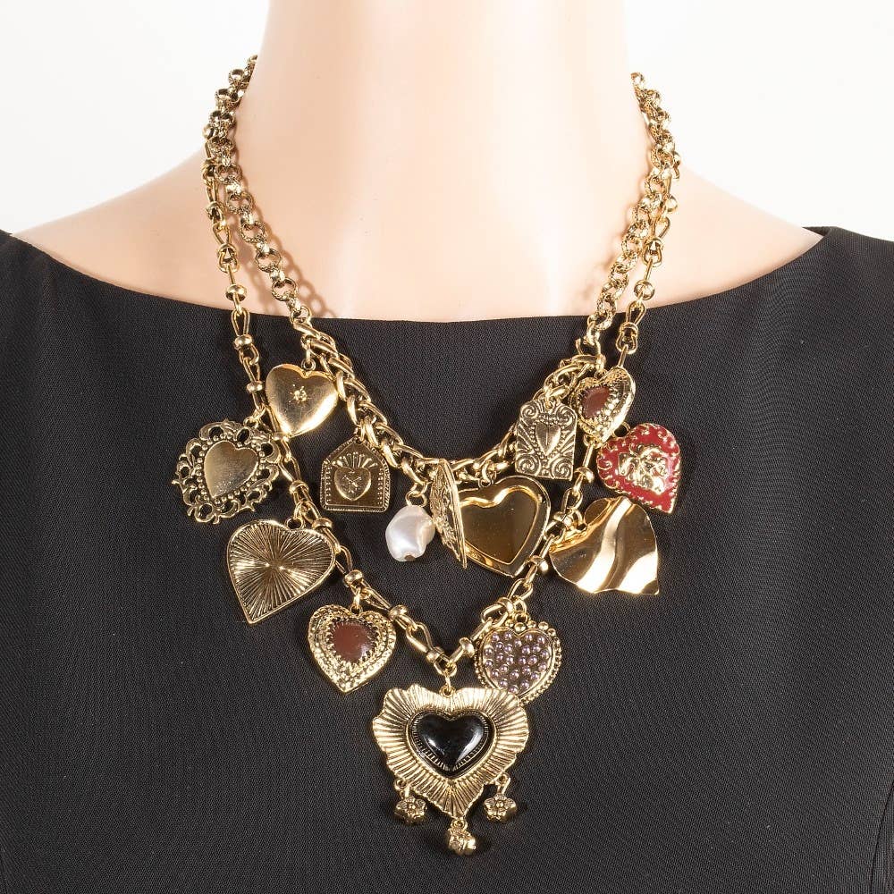 Keep Them Guessing Assorted Charms Statement Necklace, Gold