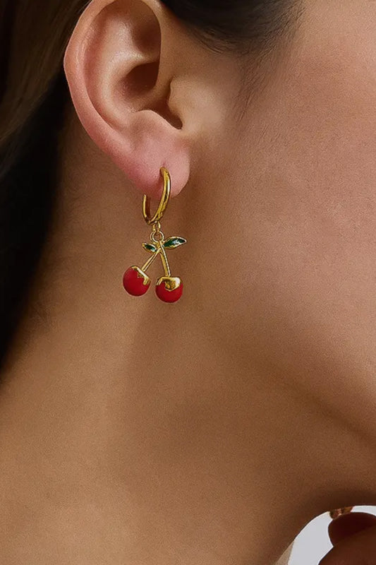 Pretty Please 18K Gold Plated Stainless Steel Cherry Earrings, Gold