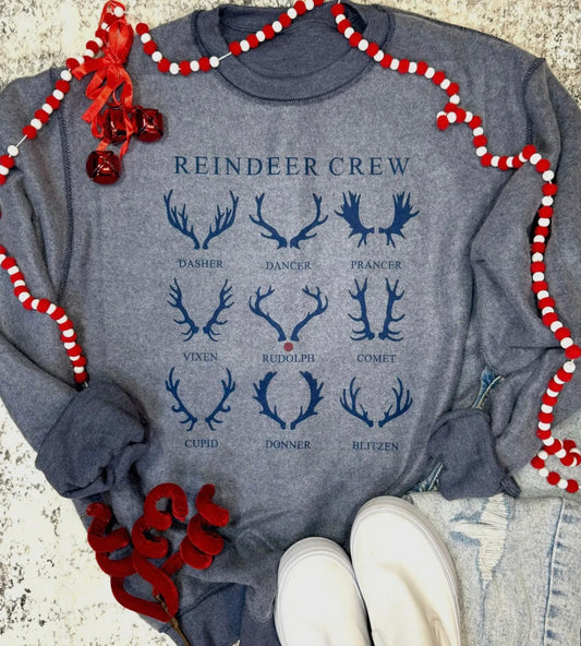 Vintage Inside Out Christmas Reindeer Crew Sweatshirt, Navy