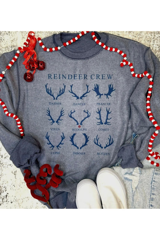Vintage Inside Out Christmas Reindeer Crew Sweatshirt, Navy