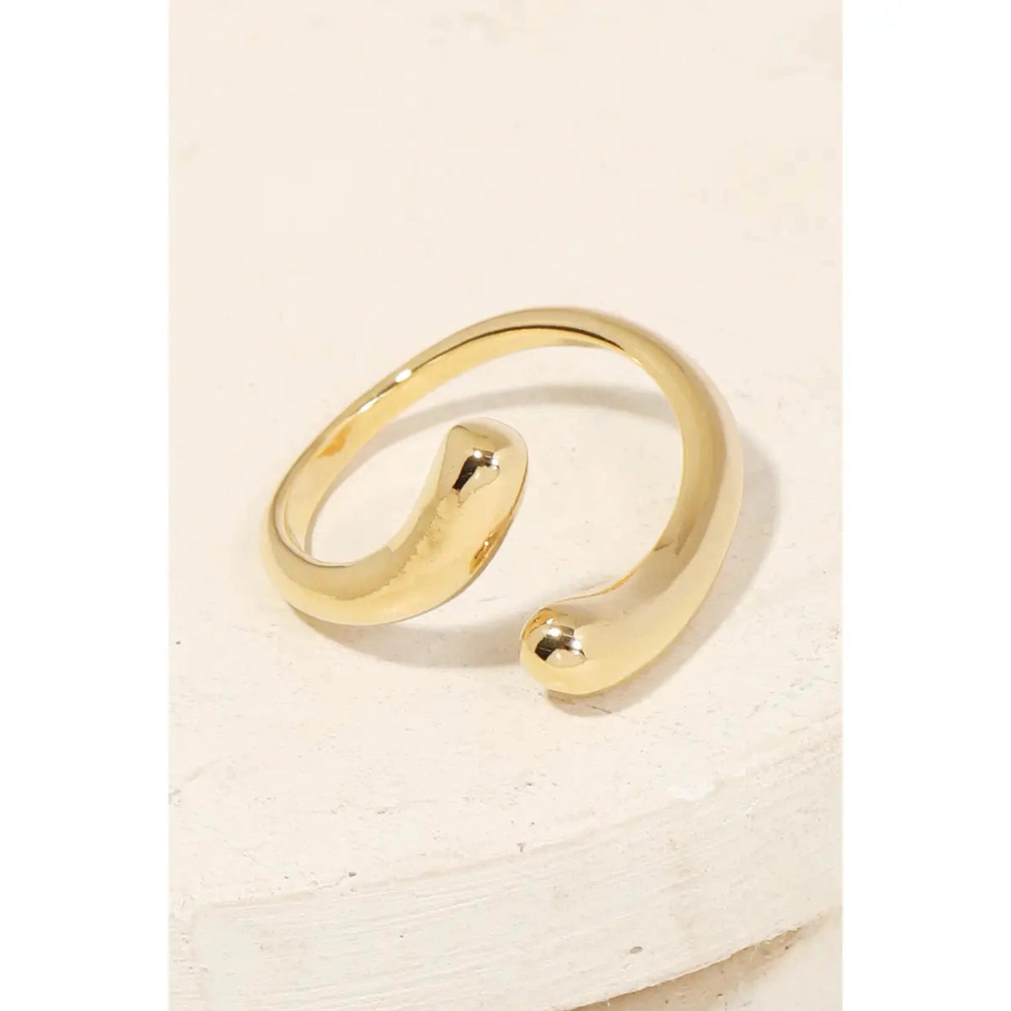 Polished Metallic Open Band Adjustable Ring, Gold