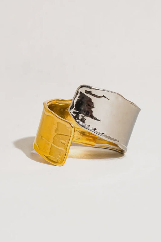 Athena 18K Gold Plated Stainless Steel Textured Open Ring, Gold/Silver