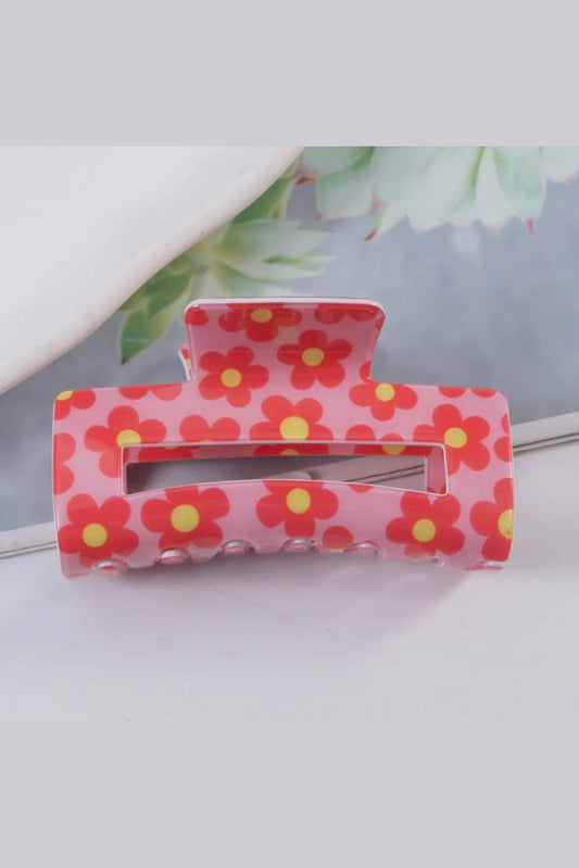 Flower Floral Print Hair Claw Clip, Pink