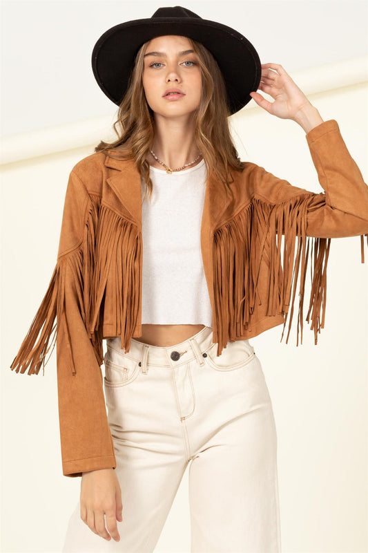 On The Fringe Cropped Suede Jacket, Camel