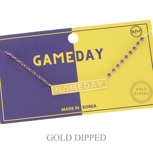Game Day Gold Plated Bar Necklace, Purple/Gold
