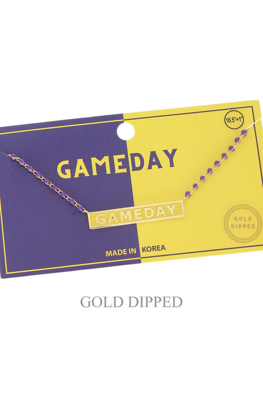 Game Day Gold Plated Bar Necklace, Purple/Gold