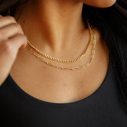 Missing Link Layered 18K Gold Plated Stainless Steel Necklace, Gold
