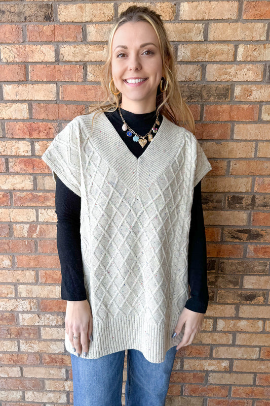 Emma Oversized Cable Vest, Oatmeal
