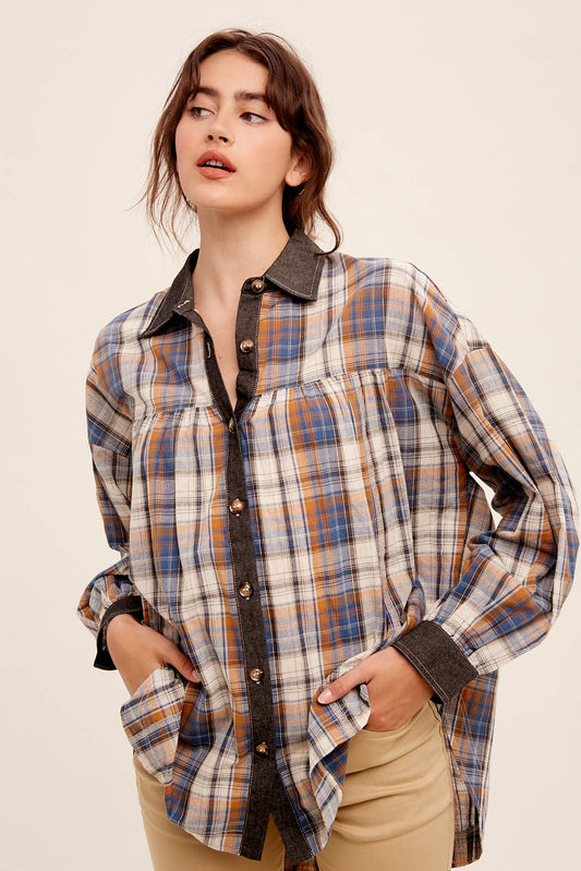 Jolene Mixed Plaid Oversized Plaid Top