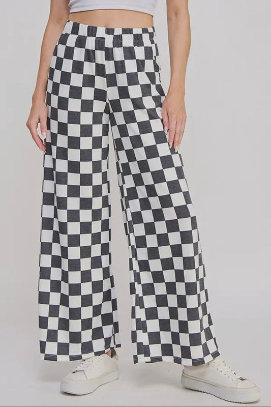 Just Checking In High Waisted Checkered Pants, Black/White