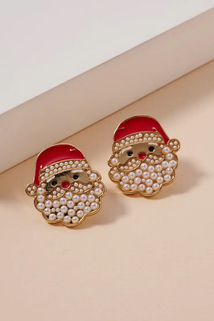 Christmas Santa Claus Pearls Stud Earrings