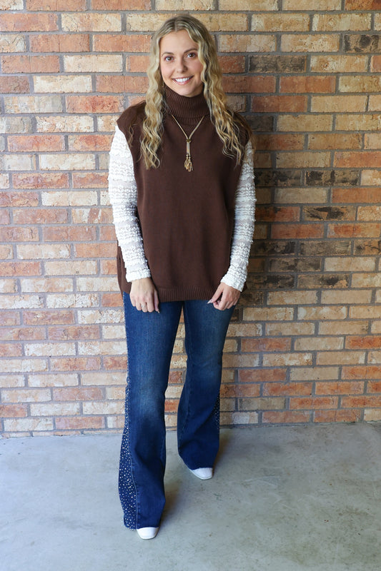 Time Stands Still Knit Turtleneck Top, Espresso