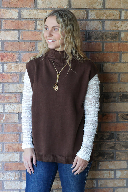 Time Stands Still Knit Turtleneck Top, Espresso