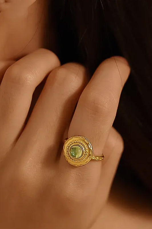 Melody 18K Gold Plated Stainless Steel Adjustable Round Stone Ring, Gold