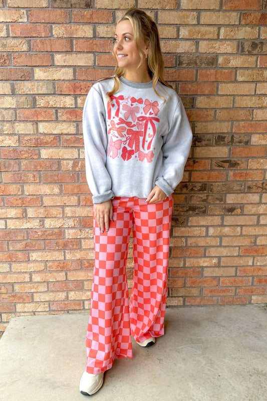 Just Checking In High Waisted Checkered Pants, Orange/Pink