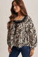 Running Wild Zebra Jacquard Blouse with Faux Leather Trim, Black