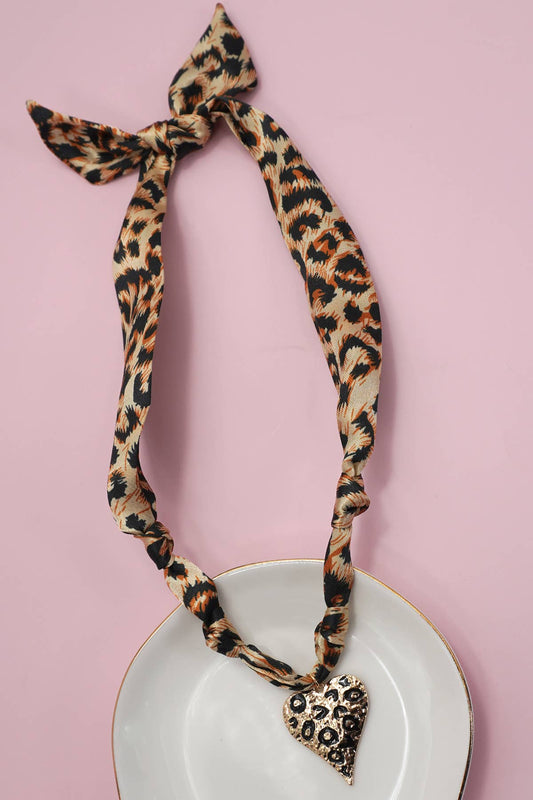 Handmade Leopard Scarf Heart Charm Necklace