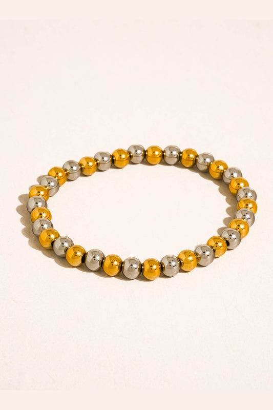 Estel 18K Gold Plated Stainless Steel Two Tone Beaded Bracelet, Gold/Silver