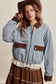 The Scenic Route Contrast Trim Western Utility Jacket, Dusty Blue