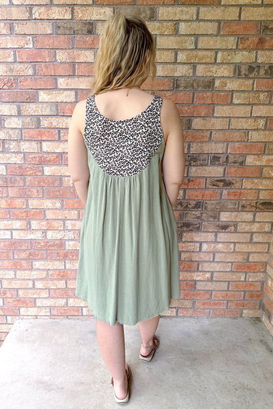 Be Fearless Leopard Print Dress, Sage
