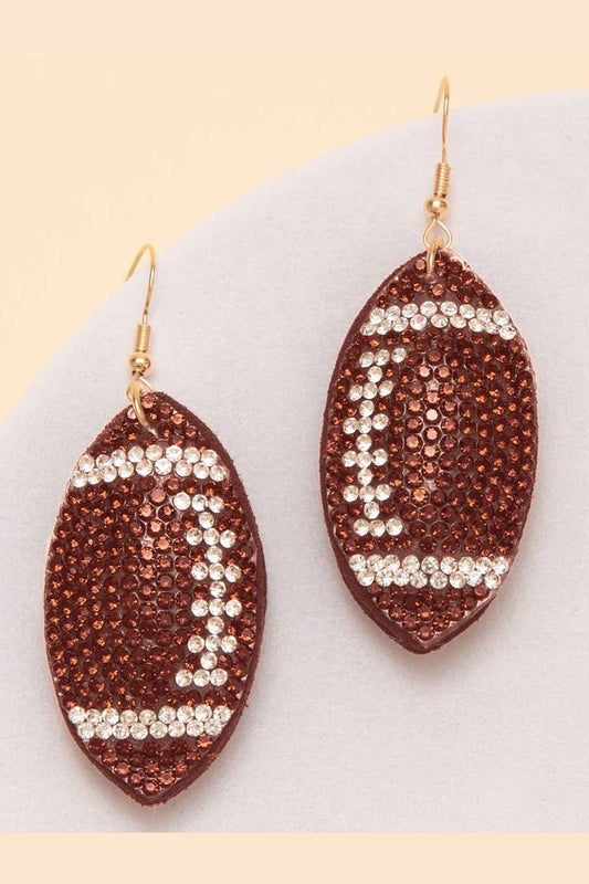 Two-Tone Rhinestone Pave Football Dangle Earring, Brown
