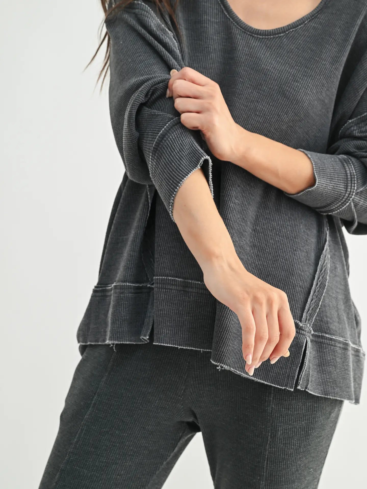 Comfort is Key Cotton Blend Waffle Knit Oversized Top, Black