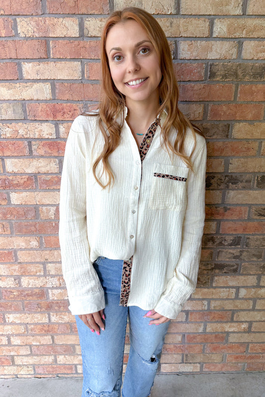 On The Move OversizedCotton Gauze Top, Cream