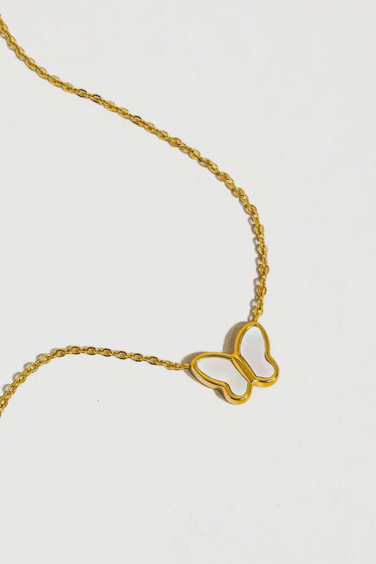 Bella Petite Shell Butterfly 18K Gold Plated Stainless Steel Necklace, Gold