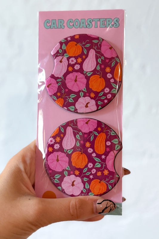 Pink Pumpkins Pattern Car Coasters