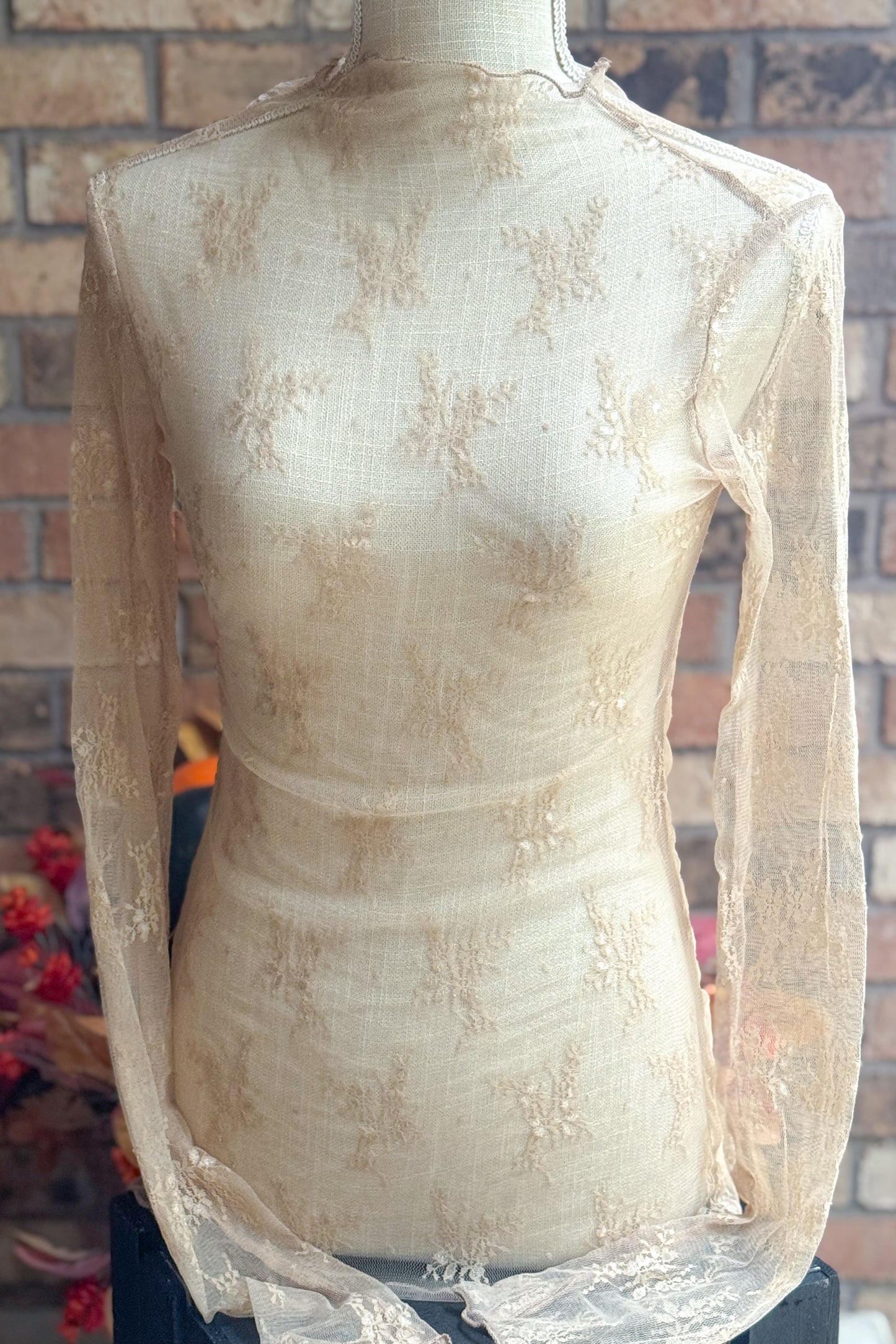 So Sweet Lace See Through Layering Top, Beige