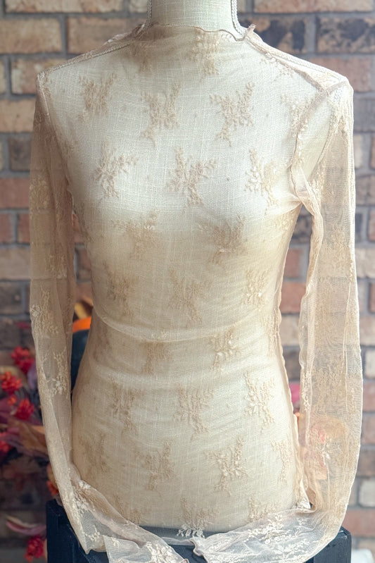 So Sweet Lace See Through Layering Top, Beige