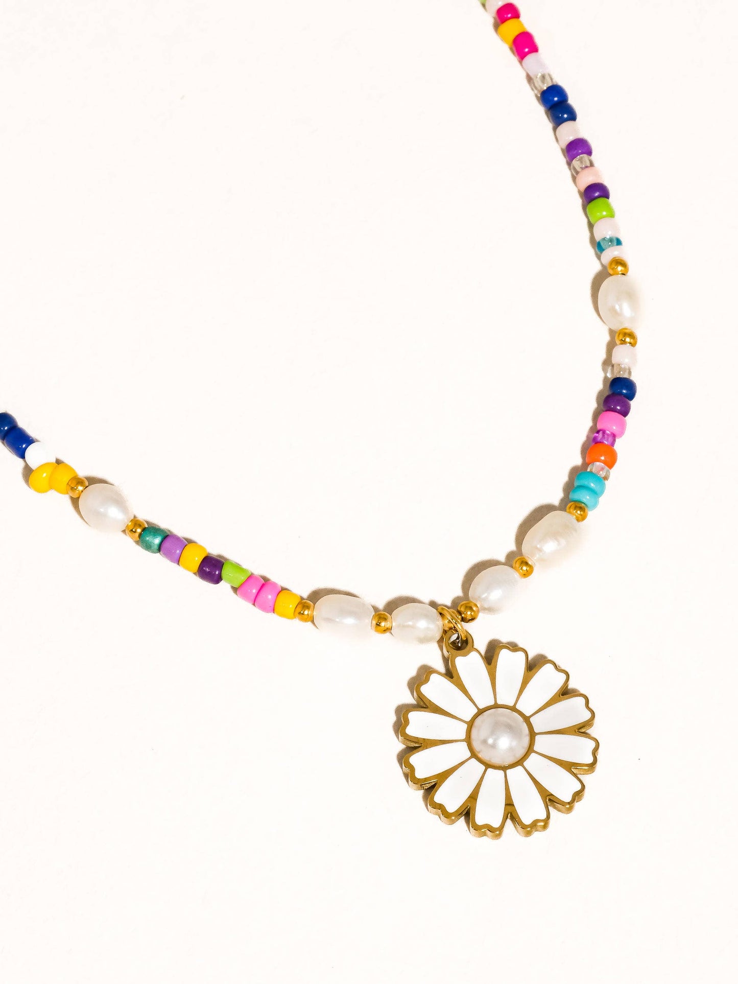 Fleur 18K Gold Plated Stainless Steel Boho Daisy Beaded Necklace
