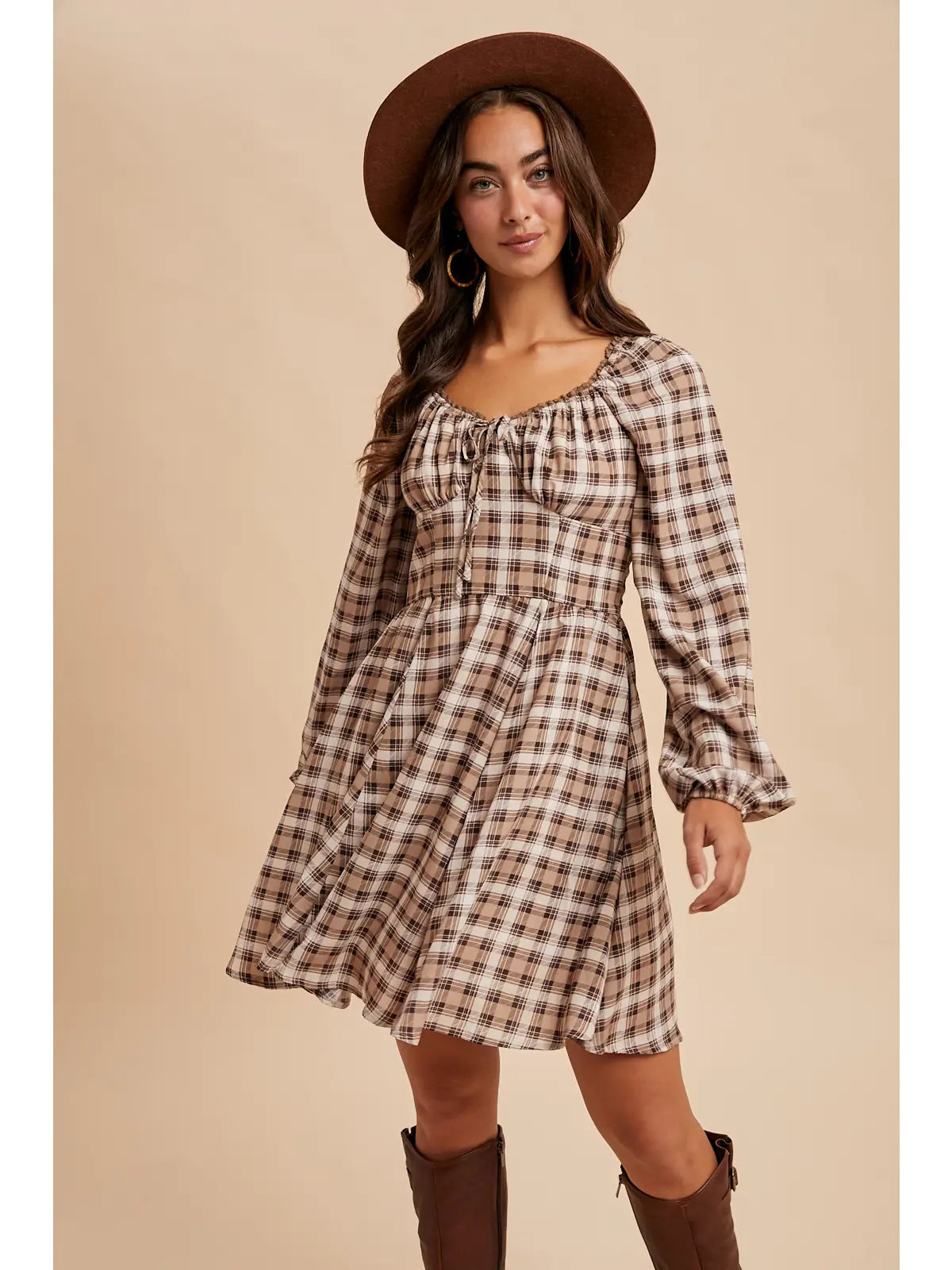 Falling For You Mini Dress, Brown/Multi