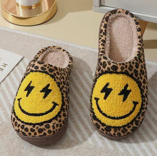 Leopard Smiley Face Slippers