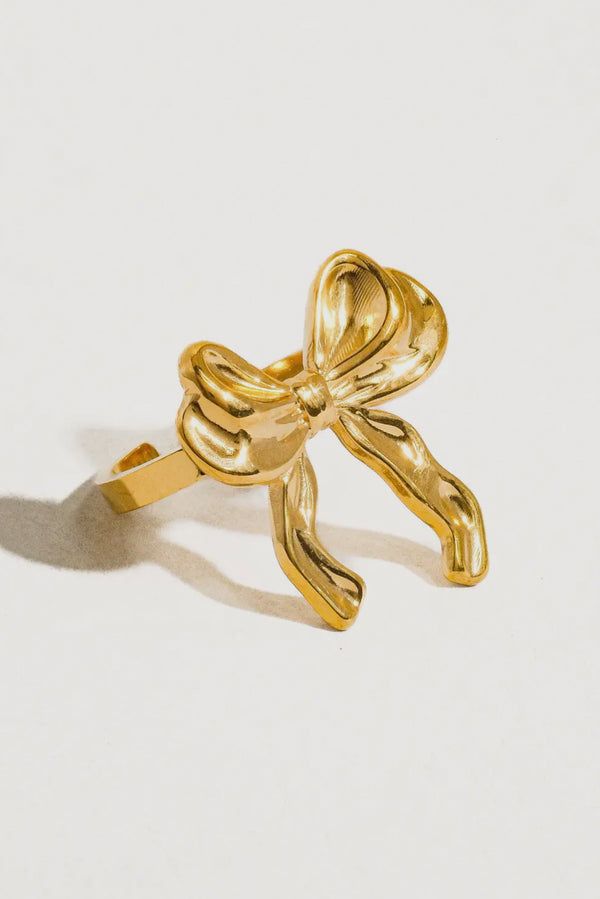 Francesca 18K Gold Plated Stainless Steel Bow Adjustable Ring, Gold