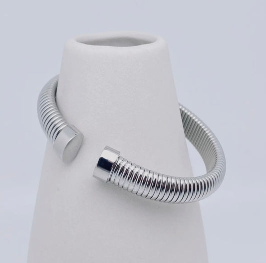 Collins 18K Gold Plated Stainless Steel Striped Cuff, Silver