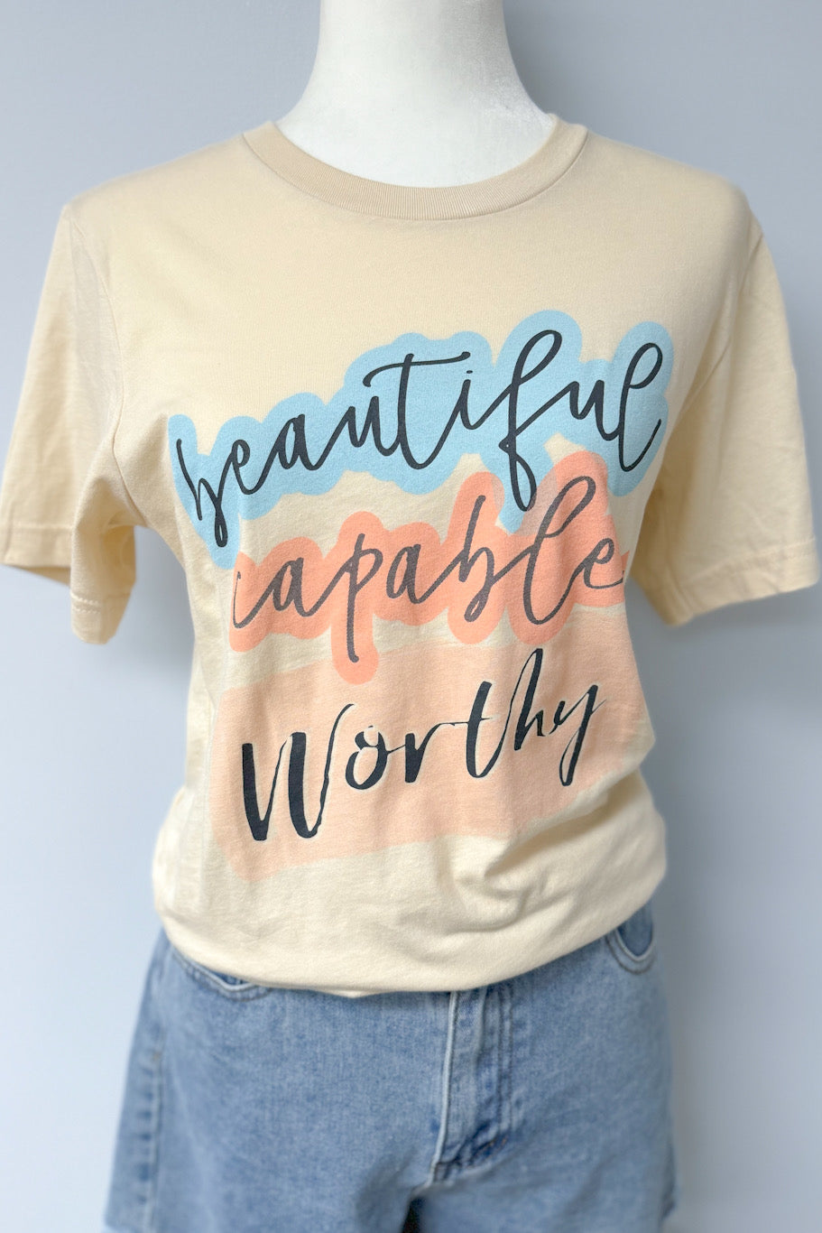 Beautiful Capable Worthy Graphic Tee, Soft Cream