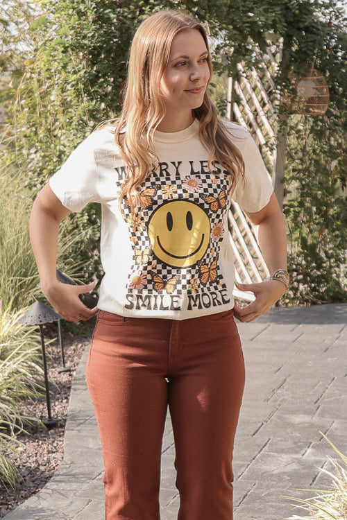 Worry Less Smile More Graphic Tee, Cream