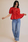 So Classic Front Tie Puff Half Sleeve Top, Red