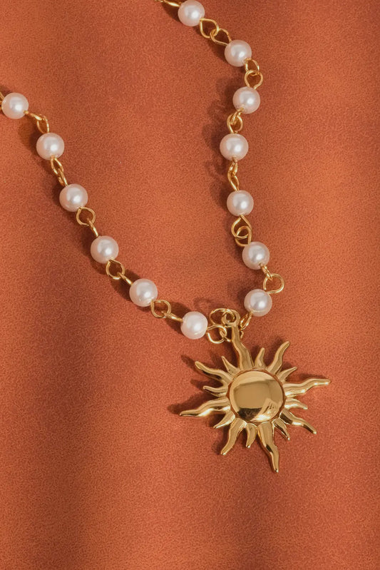 Kalani Sun Beaded 18K Gold Plated Stainless Steel Necklace, Gold