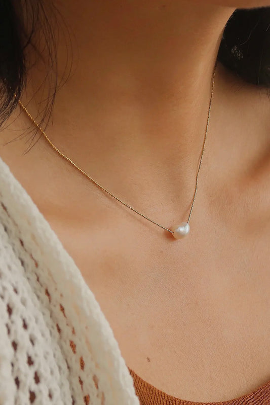 Layla 18K Gold Plated Stainless Steel Natural Pearl Necklace, Gold