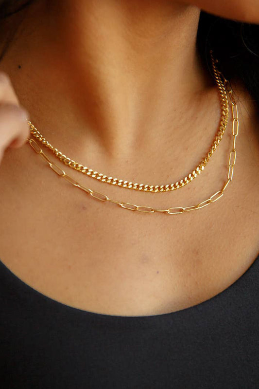 Missing Link Layered 18K Gold Plated Stainless Steel Necklace, Gold