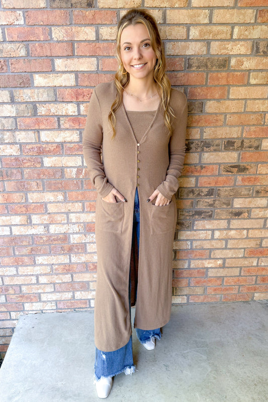 Limitless Ribbed Cardigan With Camisole Tank, Taupe