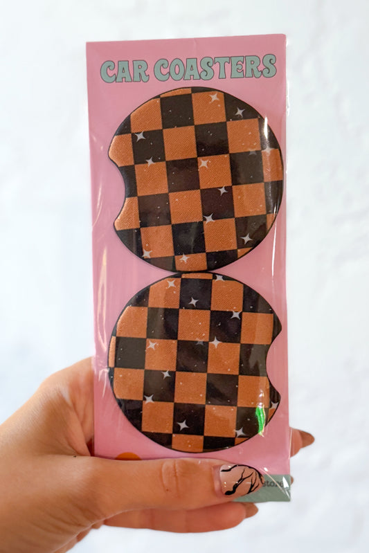 Halloween Check Sparkle Pattern Car Coasters