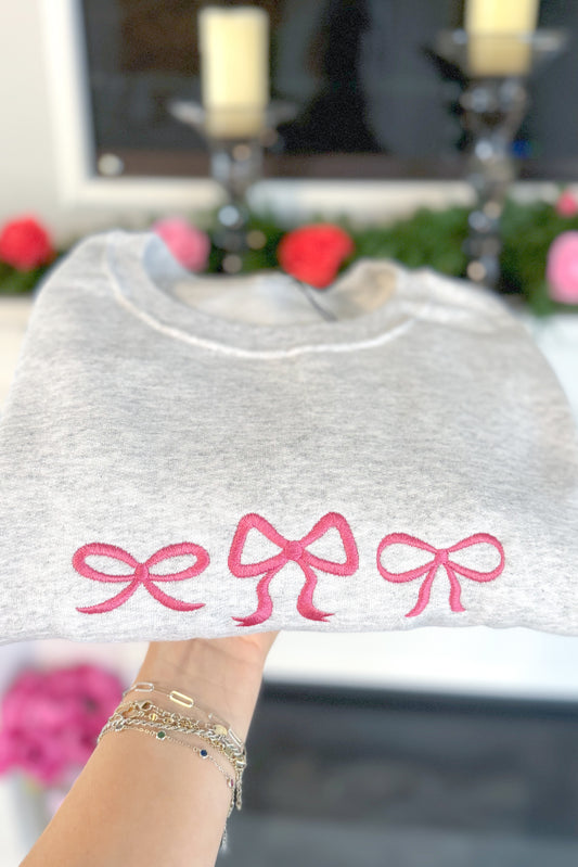 Pink Bow Embroidered Crewneck