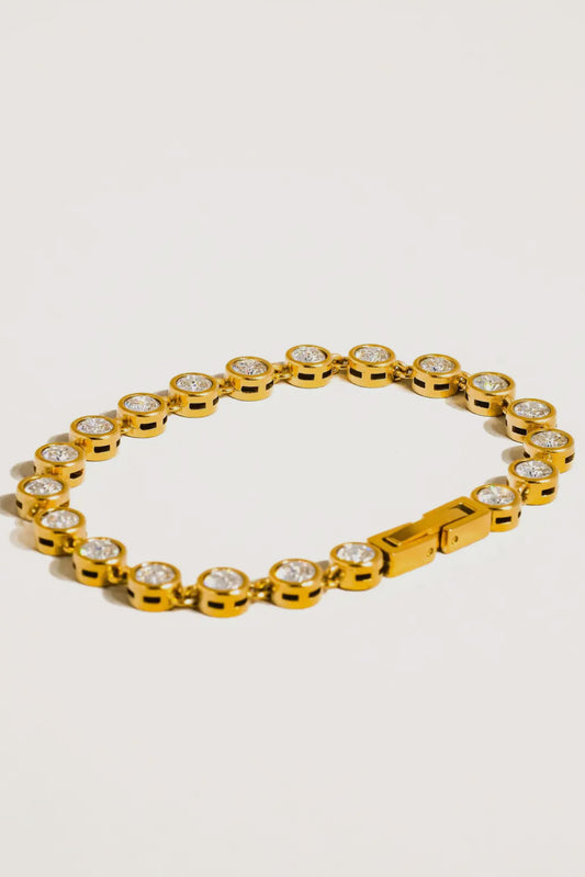 Brielle 18K Gold Plated Stainless Steel Round Rhinestone Bracelet, Gold
