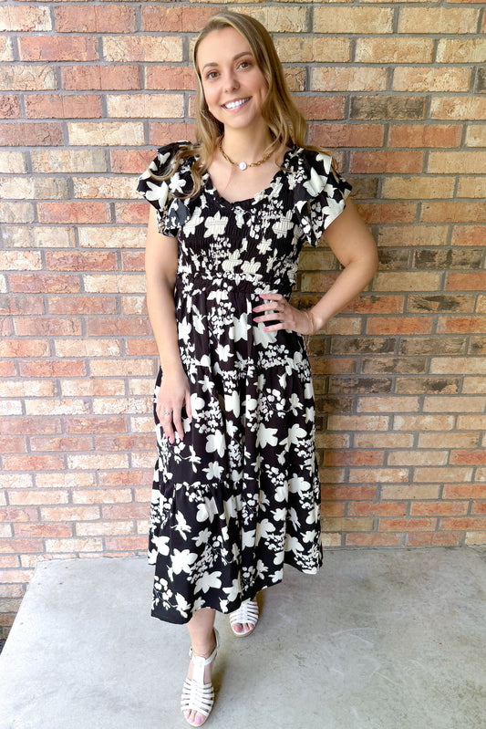 Elegance in Bloom Dress, Black/White