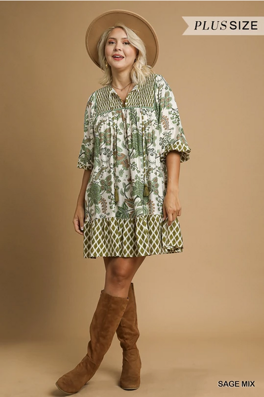 Full Potential Smocked Curvy Dress, Sage