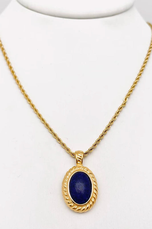 Lapis Lazuli Pendant 18K Gold Plated Stainless Steel Necklace
