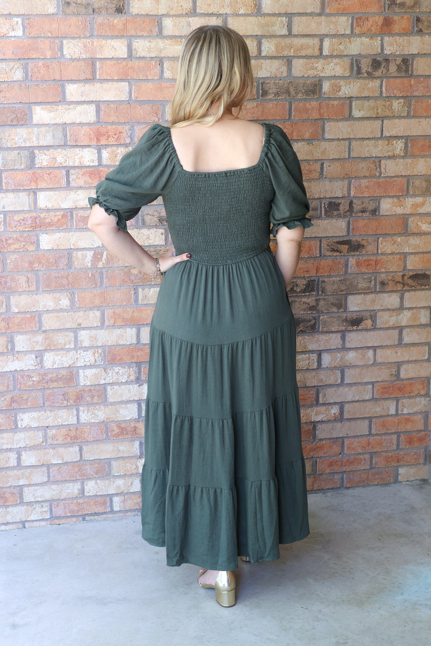Jolene Smocked Tiered Maxi Dress, Forest Green